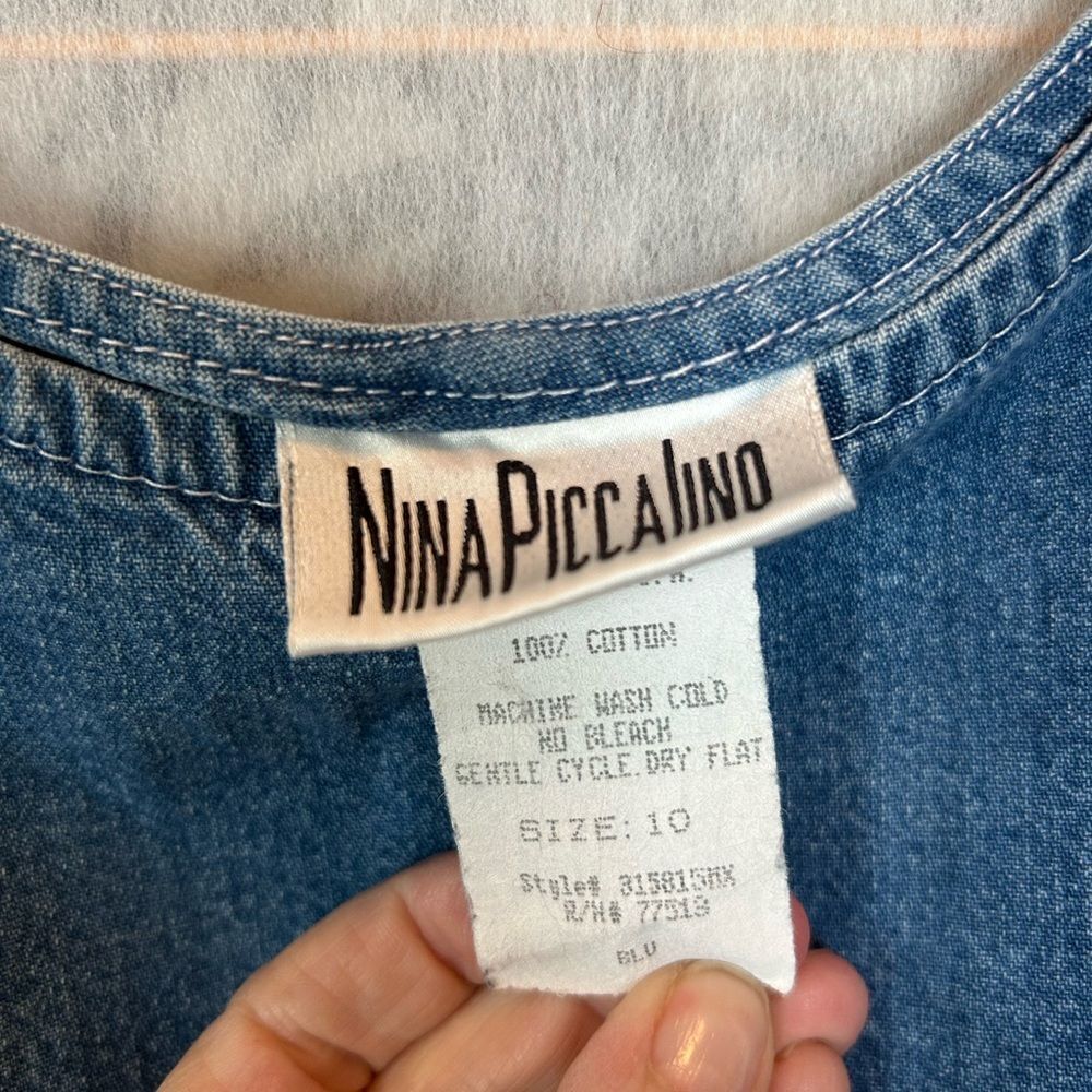 VTG Nina Piccalino 90s Blue Denim Jumper Maxi Dress Cottagecore 10 Cotton - Picture 4 of 8